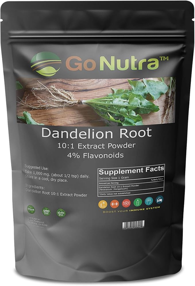 Go Nutra Dandelion Root Powder | Potent 10:1 Extract with 4% Flavonoids | Digestion & Immune Support | Rich With Antioxidants | Natural Powder for Tea, Coffee, & More | Non-GMO | Vegan-Friendly | 1 lb