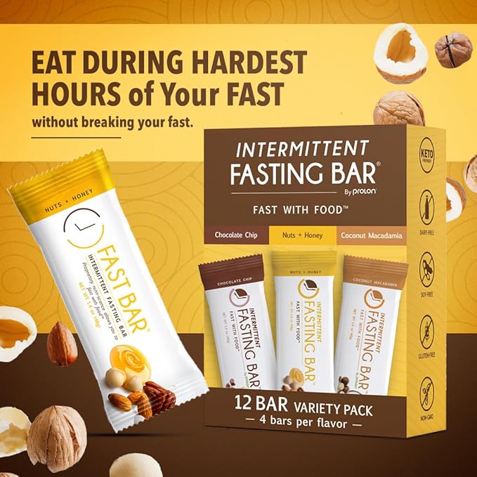 Prolon Fasting Bars | 5g Protein, 7g Fiber | Keto-Friendly, Gluten-Free, Dairy-Free, Plant-Based | Nutrition for Intermittent Fasting | Variety Pack | Nuts & Honey, Chocolate Chip, Coconut Macadamia (12 Count)