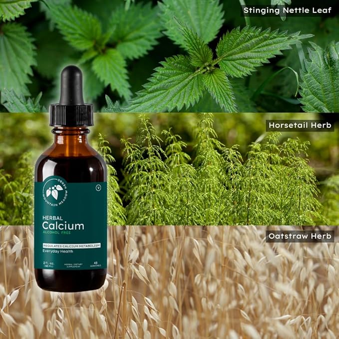 Mountain Meadow Herbs Herbal Calcium – Vegan Liquid Calcium Supplement for Bone & Teeth Support, High Absorption Plant-Based Formula for Adults & Kids - 2 oz