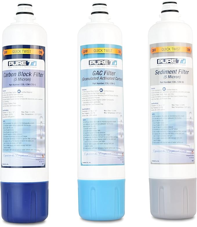 PureT - Filter Set for EZ Slim Reverse Osmosis System - Water Filter Purification Set, Water Filter Replacement, Sediment, Carbon Block, Coconut Shell & Reverse Osmosis Water Filters, (EZ-SLIM-SET3)