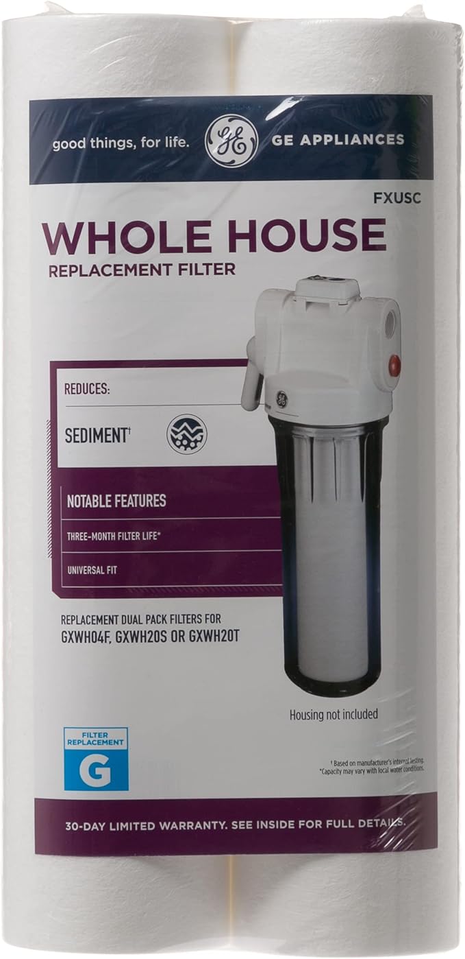 GE FXUSC Whole House Water Filter, Replacement for Water Filtration System, NSF Certified: Reduces Sediment, Rust & Other Impurities, Replace Every 3 Months for Best Results, 2 Filters