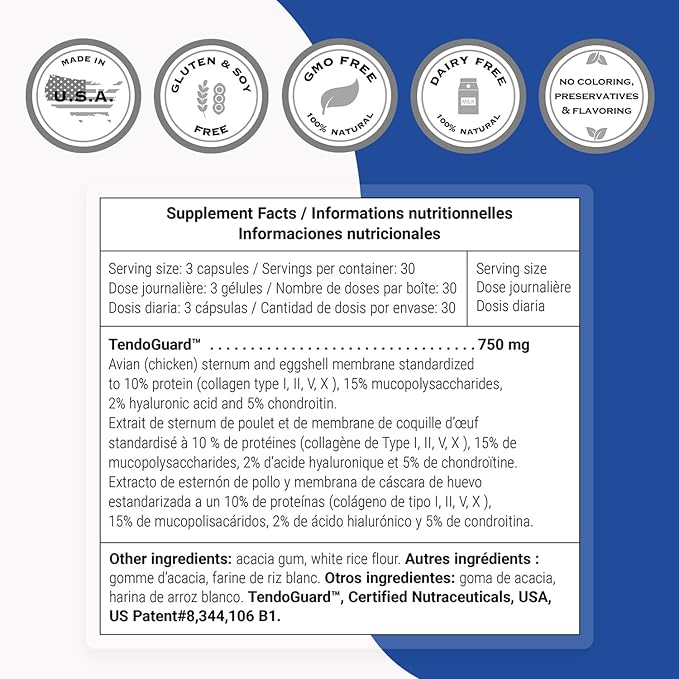 Supersmart - Tendo-Fix 750 mg Per Day - Increases Joint Mobility with Collagen | Non-GMO & Gluten Free - 90 Vegetarian Capsules