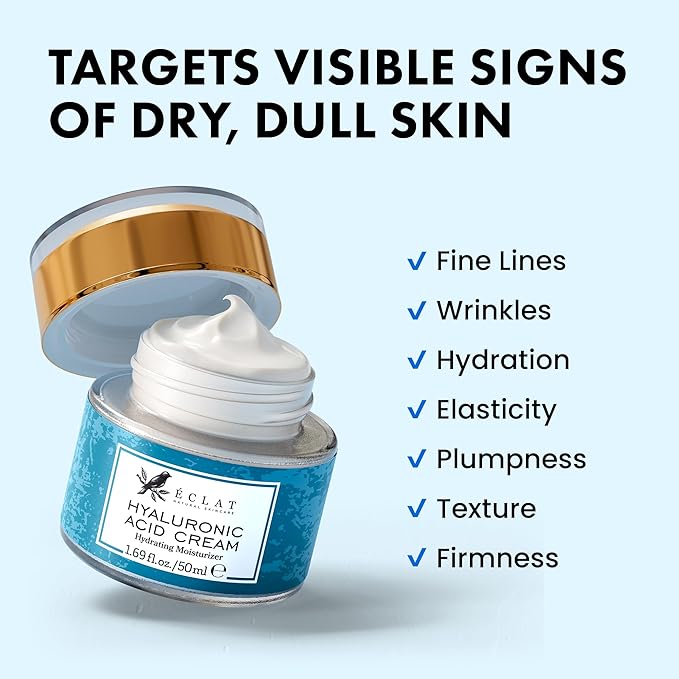 Eclat Skincare Hyaluronic Acid Moisturizer – Anti Aging Face Cream with Vitamin C, Hydrating Facial Moisturizer for Women & Men - Anti Wrinkle Day & Night Cream - Face Lotion - 1.7 fluid ounce