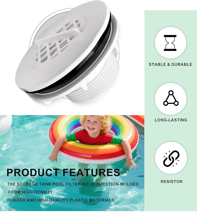 (2pcs) Threaded Inlet Strainer Compatible with Intex Filter Pumps with 1-1/2" Hoses, Above Ground Stock Tank Pool Inlet Strainer Replacement Parts Including Rubber Washer Filter Nut and Grid