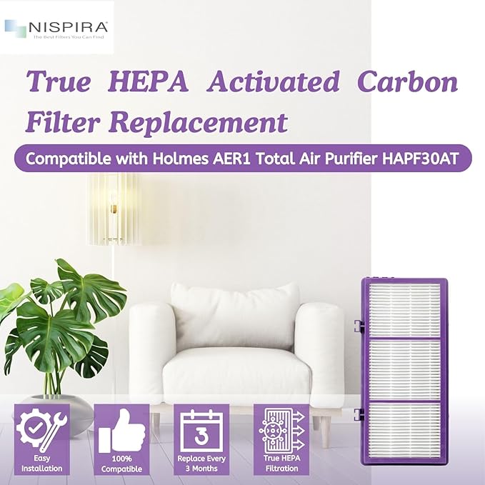 Nispira HAPF300AP AER1 Performance Plus Filter for Holmes HAPF30AT Air Purifier HAP242-NUC HAPF300AP-U4 True HEPA. 4 Packs