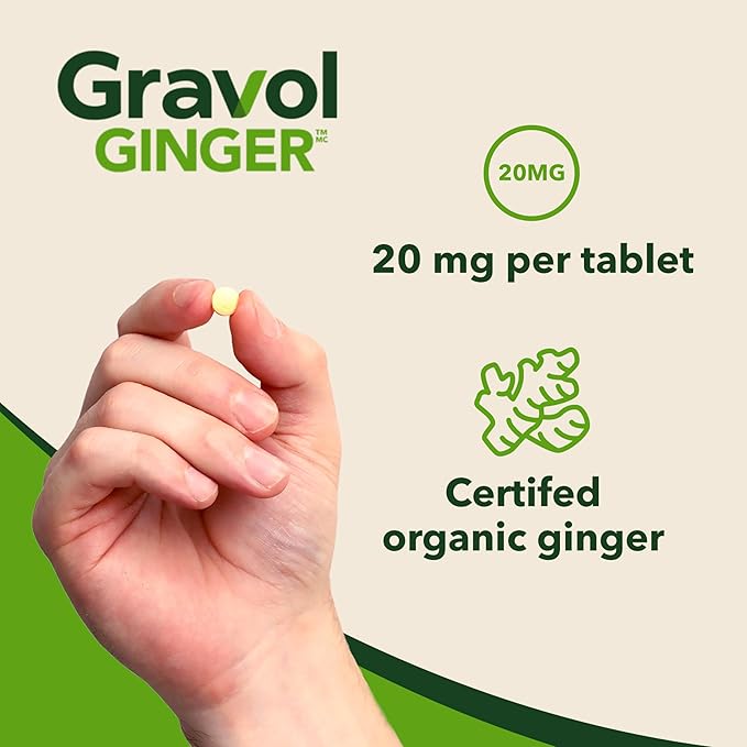 Gravol Ginger Tablets for Upset Stomach and Nausea, 20ct