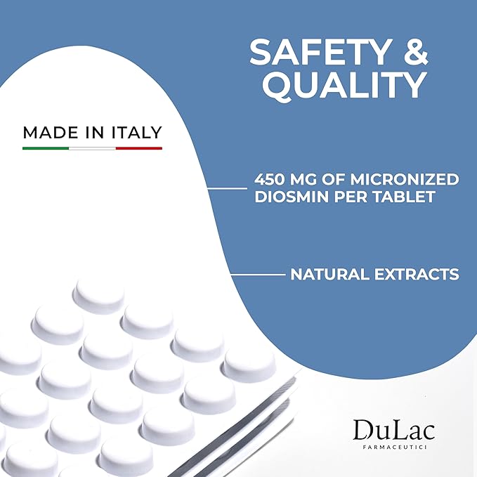 Dulàc - Diosmin 500 with Horse Chestnut, Butcher’s Broom, Red Grape & Hesperidin - Dietary Supplement - 40 Tablets - Made in Italy