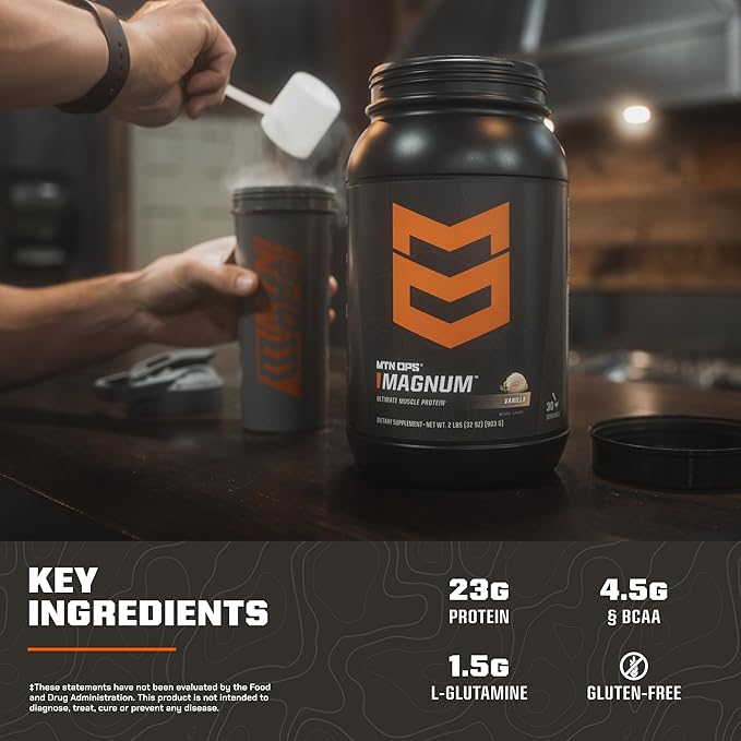 MTN OPS Magnum Peanut Butter Chocolate Protein Powder | 23g of Whey Isolate Protein & Milk Protein with BCAAs | Zero Sugar & Gluten Free | Peanut Butter Chocolate, 30 Servings