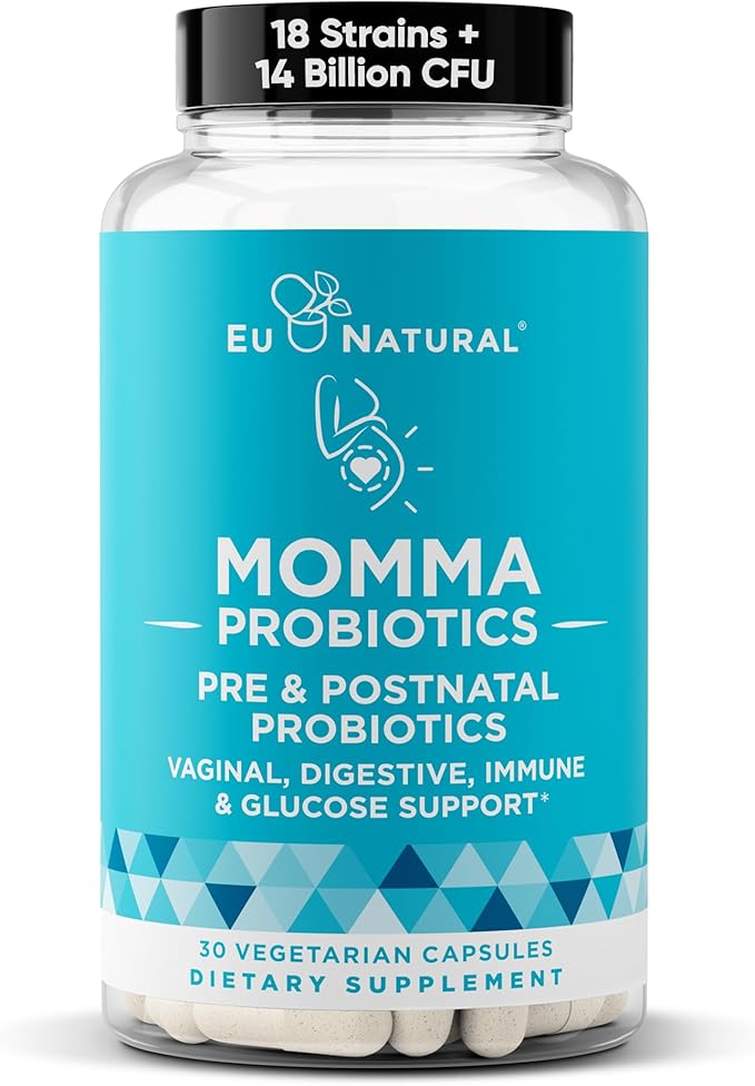 Momma Prenatal Probiotics Mom & Baby – Gut and Digestive Postpartum, Nursing, Morning Sickness Pregnancy Relief – 18 Clinically Proven Strains, 14 Billion CFU, Prebiotic – 30 Mini Vegan Capsules