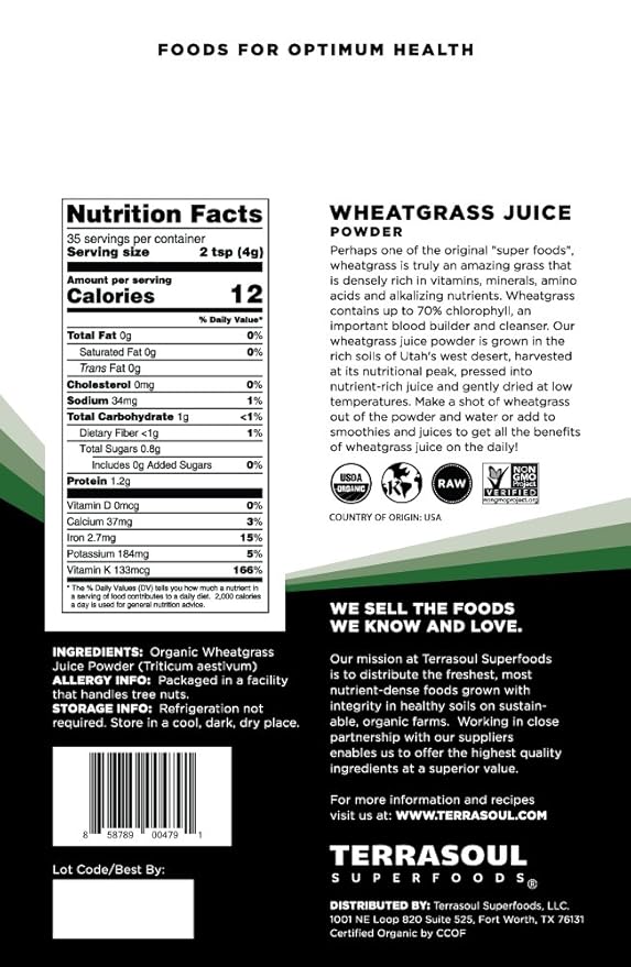 Terrasoul Superfoods Organic Wheat Grass Juice Powder, 10 Oz (2 Pack) - Grown in Utah, Made from Concentrated Juice, Superior to Wheatgrass