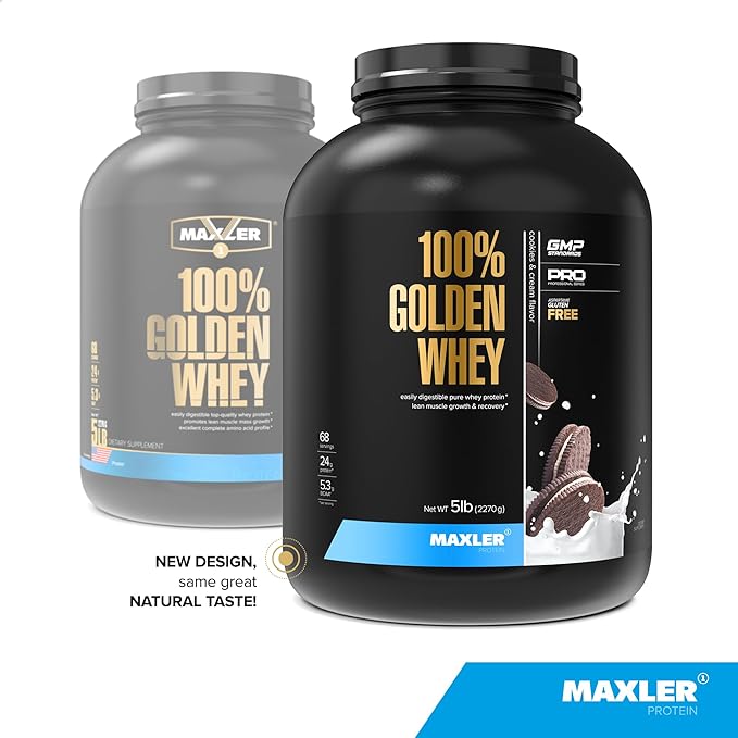 Maxler 100% Golden Whey Protein - 24g of Protein per Serving - Premium Whey Protein Powder for Pre Post Workout - Fast-Absorbing Whey Concentrate, Isolate & Hydrolysate Blend - Cookies & Cream 5 lb