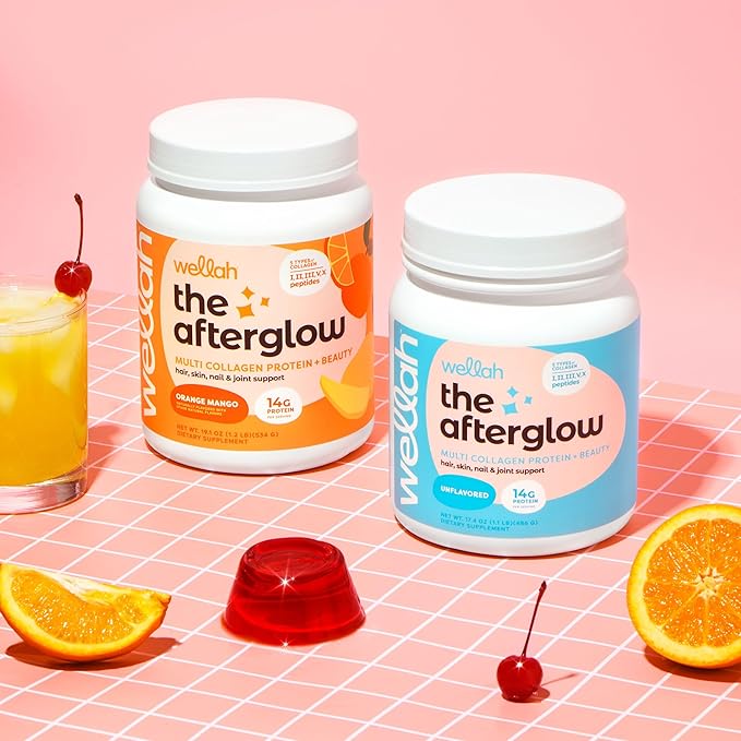 Wellah The Afterglow Multi Collagen Protein + Beauty (30 Servings, Unflavored) - Hair, Skin, Nail & Joint Support - Non-GMO and Gluten Free