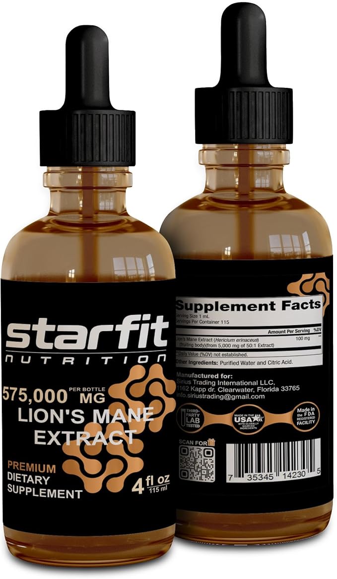 STARFIT Lion's Mane Mushroom Extract, 575,000 mg, Liquid Supplement for Immune Support, Memory, and Digestive Health, 4 fl oz
