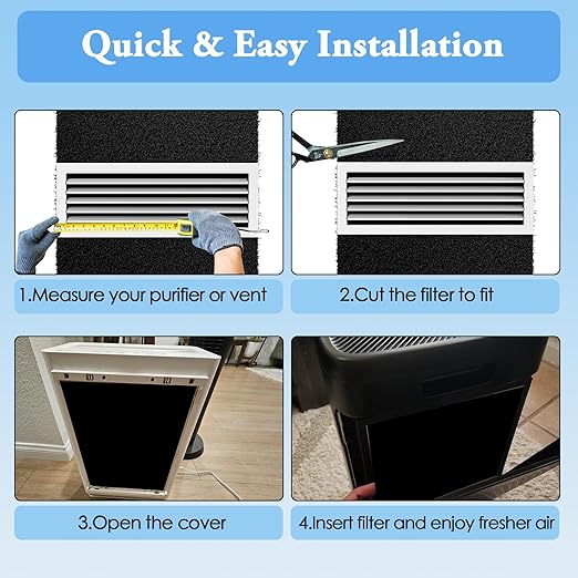 Activated Carbon Air Filter Sheet 16"x48" – Cut to Fit Charcoal Air Filter for Air Purifier, Furnace, AC & Vent – Odor Control Replacement Filter Pad