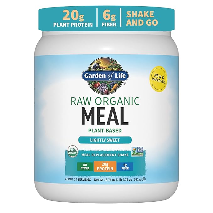 Tasty Organic Lightly Sweet Meal Replacement Shake Vegan - Garden of Life 20g Complete Plant Based Protein, Greens, Rice Protein, Pro & Prebiotics for Easy Digestion, Non-GMO Gluten-Free, 1.2 LB