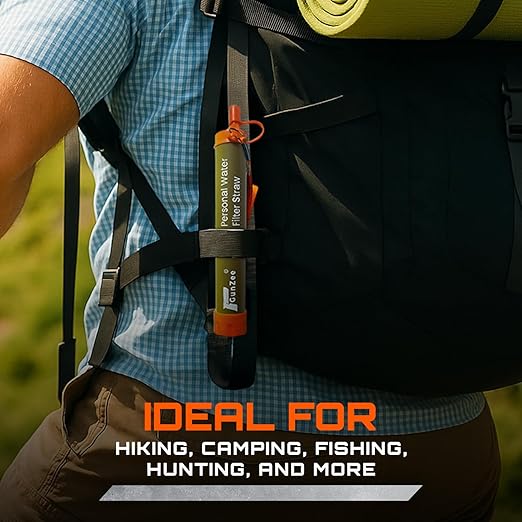 GunZee Personal Water Filter Straw, Reusable Straws for Drinking Clean, Filtered Water, Portable & Lightweight, Ideal for Camping, Hiking, Fishing, and Backpacking, Survival Gear and Supplies, 4-Pack