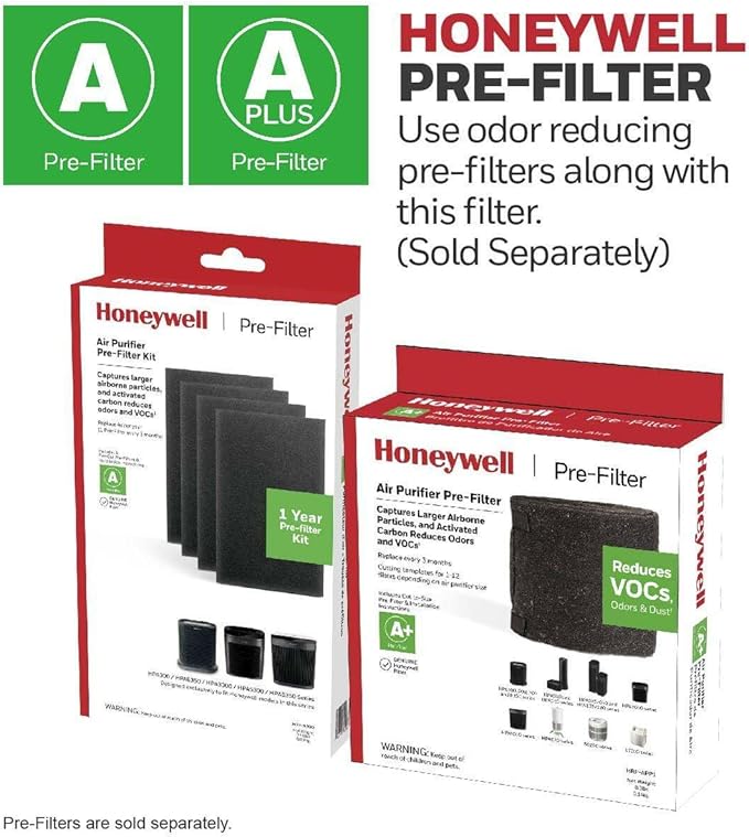 Honeywell HEPA Air Purifier Filter R, 3-Pack for HPA 100/200/300 and 5000 Series - Airborne Allergen Air Filter Targets Wildfire/Smoke, Pollen, Pet Dander, and Dust