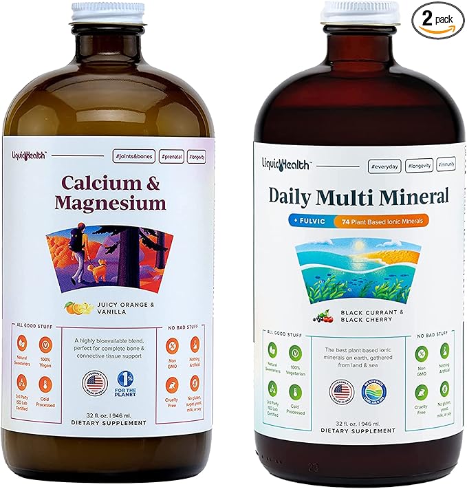 LIQUIDHEALTH Calcium Magnesium Vitamins & Daily Multi Minerals Liquid Supplement Bundle for Adults - Immune System, Bone & Joint Support, Improve Mobility, Increase Energy - Vegan, Non-GMO, USA Made