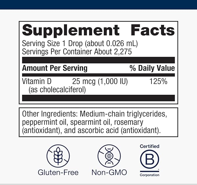 Metagenics Vitamin D3 Liquid - High Absorbency & Easy to Swallow Liquid Vitamin D3 for Bone Health & Immune Support* - Suitable for Kids - 2 fl oz - 2,275 Servings