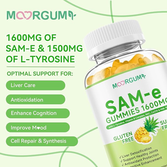 SAM-e L-Tyrosine Gummies with NAC, CoQ10 & Vitamin B Complex, 1600mg SAM e, 1500mg L Tyrosine Supplement for Energy, Cellular Antiox Protection, Neurotransmitter Support, Enhance Emotional Well-being