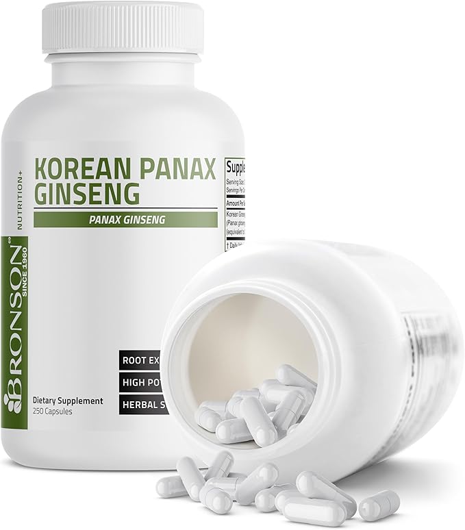 Bronson Korean Panax Ginseng Supports Energy, Endurance & Vitality + Memory and Mental Performance, 250 Capsules