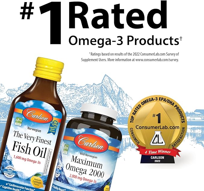 Carlson - Super DHA Gems, 500 mg DHA Supplements, 640 mg Fatty Acids, Wild-Caught Norwegian Arctic Omega 3 Fish Oil Supplement, Sustainably Sourced Fish Oil Capsules, 180 Softgels