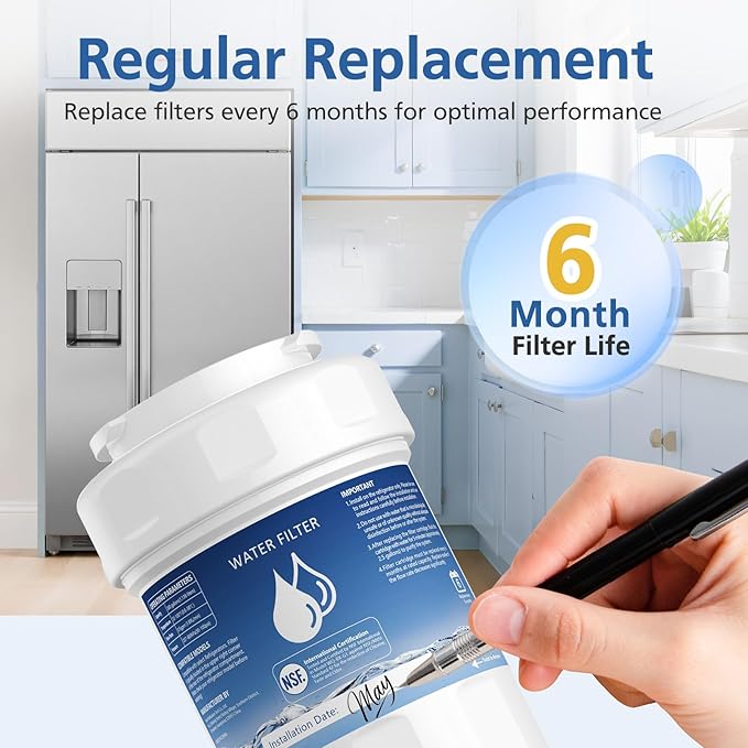 MWF Water Filter Compatible with GEยฎ MWFยฎ, SmartWater MWFP, MWFA, MWFINT, GWF, GWFA, HDX FMG-1, Kenmoreยฎ 9991, High Efficiency Filtration and Every 6 Months Value, NSF Certified, 4 Pack