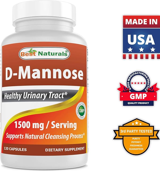 Best Naturals D-Mannose Capsules - Urinary Tract Cleanse Supplement 1500mg/Serving - 120 Count