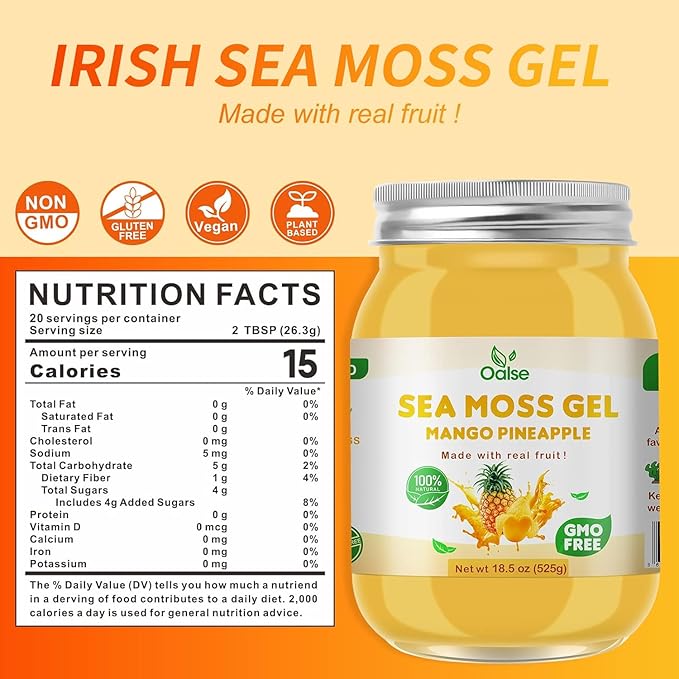 Sea Moss Gel - 18.5OZ Mango Pineapple Flavor Sea Moss Gel Raw Nutritious Rich in 102 Vitamins and Minerals, Proteins & Vitamins, Vegan-Friendly