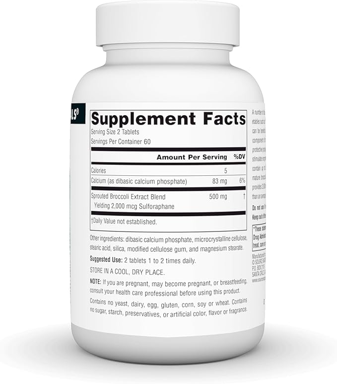 Source Naturals Broccoli Sprouts Extract, Containing Up to 50 Times The Concentration of Isothiocyanates as Mature Broccoli, 250 mg - 120 Tablets