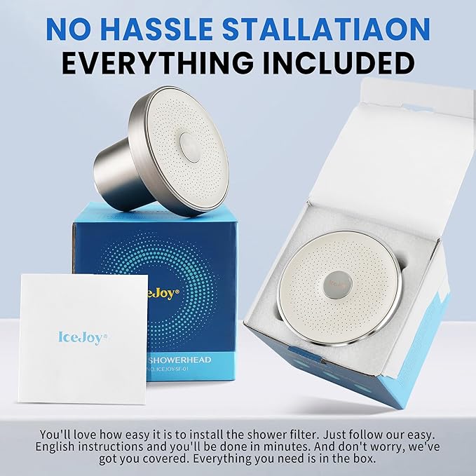 IceJoy Shower Head with Filters - Scientifically Evaluated, High-Efficiency Filtered Shower Head for Enhanced Hair & Skin Health, Minimize Hair Loss, Preserve Color-Treated Hair (Brushed Steel)