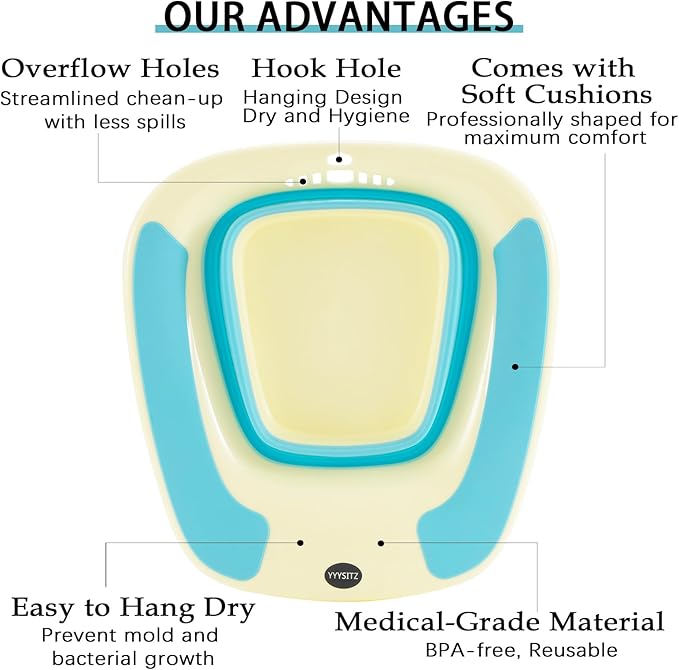 Sitz Bath, Sitz Bath for Hemorrhoids, Sitz Bath for Toilet Seat, Sitz Bath for Postpartum Care, Sits Bath Tub for Women Men Adults, Sitz Bath Soak Salts Basin, Hip Bath Bowl, Foldable, Blue
