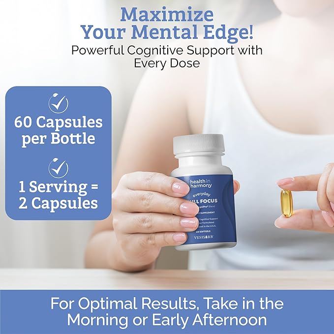 Everyday Full Focus - 8 Super Antioxidants for Cognitive Support (Omega-3 DHA, Phosphatidylcholine & Phosphatidylserine) & utilizes VESIsorb® (60 ct)