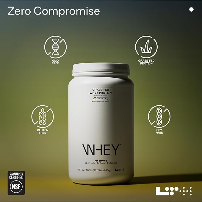 Whey Protein - Trusted by Life Time Fitness Members - Grass-Fed Whey Protein Powder - with Amino Acids - Aids Lean Muscle & Recovery - Supports Immune & Liver Health - Vanilla, 30 Servings