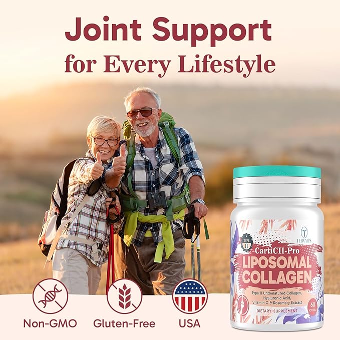 Liposomal Collagen Joint Support Supplement - Undenatured Type II Collagen for Men & Women with Hyaluronic Acid & Vitamin C for Joints Health & Mobility, 60 Softgels