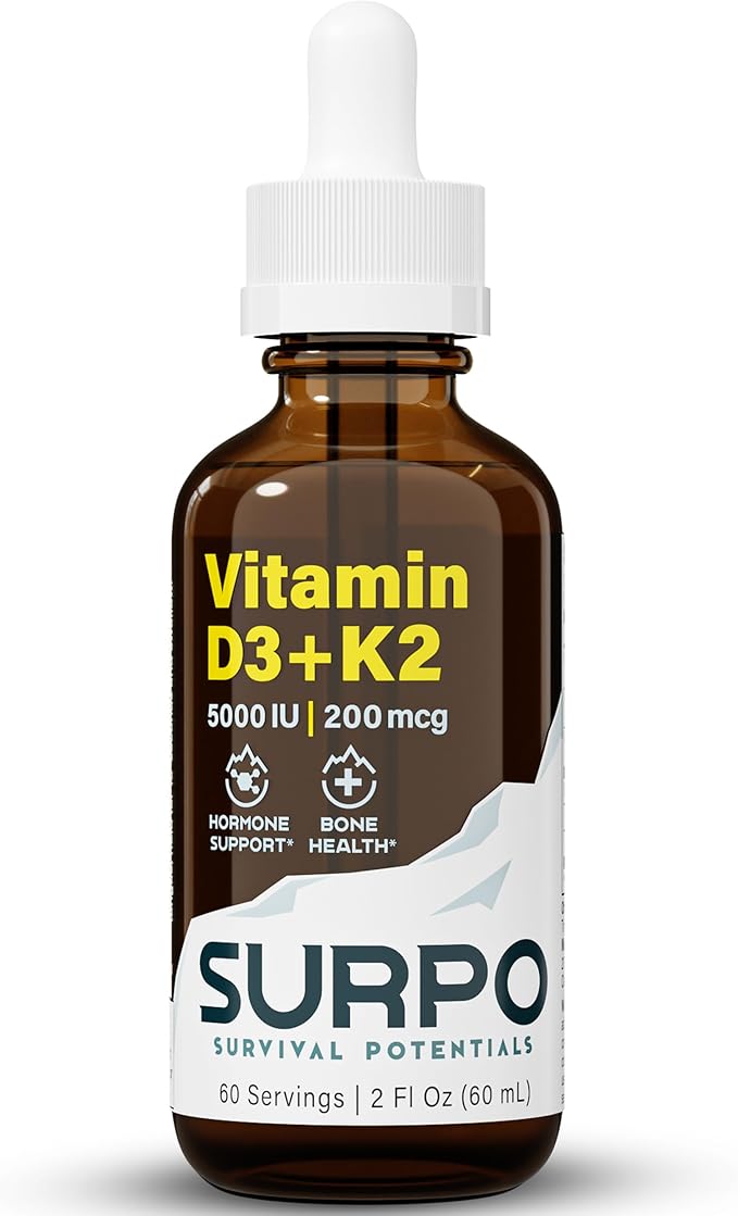 Vitamin D3 + K2 Liquid Drops with Omega 3 Oil - 5000 IU Vitamin D Drops K2 for Hormone Support & Bone Health - Liquid Vitamin D3 with K2 Drops for Maximum Absorption - 2Fl Oz Vitamin K2 D3