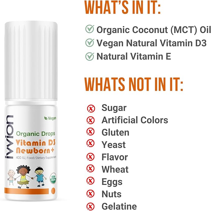 Organic Vegan 400IU, Vitamin D3, 120 Drops β Baby Drop for Infants & Toddlers | USDA Organic, Non-GMO, Plant-Based, No Additives or Preservatives, All Natural, Made in UK