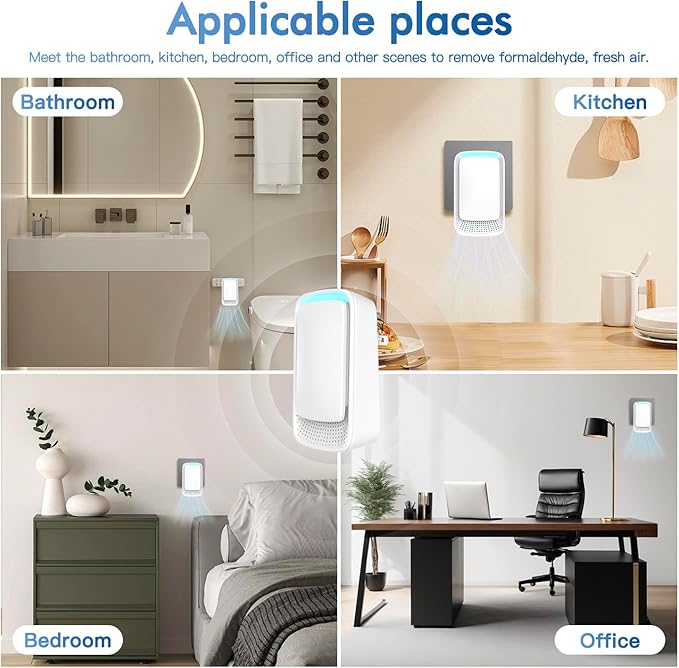 Plug In Air Ionizers - Negative Ion Technology Air Purifier - Quiet Operation Air Freshener for Home, Bedroom, Office, Garage Room - Portable Air Purifiers Odor,Pets Smell - Air Cleaner White (4 Pack)