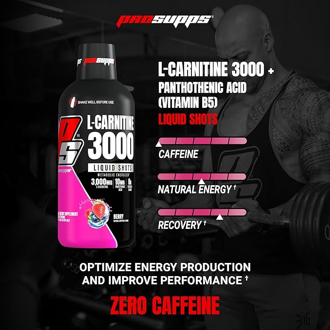 PROSUPPS L-Carnitine Liquid 3000, Stimulant-Free Liquid Shots for Men & Women - Clean Workout Drink for Energy, Performance & Muscle Recovery - No Sugar, No Carbs - 31 Servings, Berry