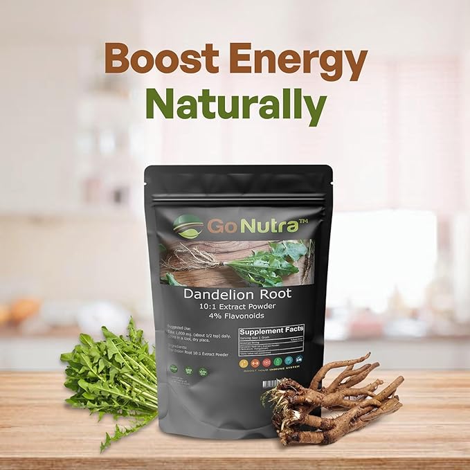 Go Nutra Dandelion Root Powder | Potent 10:1 Extract with 4% Flavonoids | Digestion & Immune Support | Rich With Antioxidants | Natural Powder for Tea, Coffee, & More | Non-GMO | Vegan-Friendly | 8 oz