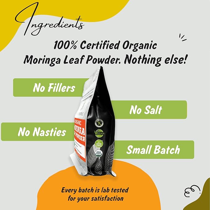 Spice Profile USDA Organic Moringa Powder, Lab Tested for Heavy Metals, Resealable 4 oz Pouch, Moringa Patta Powder, Polvo de Hoja de Moringa