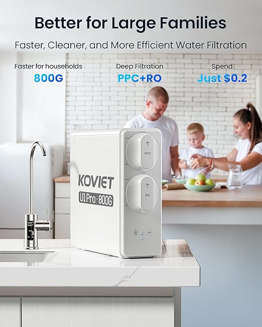 U1 Pro Reverse Osmosis System, 800GPD Tankless Reverse Osmosis Water Filter, 10-Stage Under Sink RO Water Filtration System, NSF/ANSI 42&58 Certified with Smart LED Faucet, 3:1 Pure to Drain