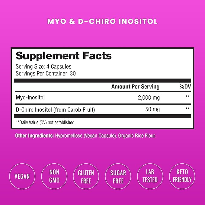 NutraChamps Inositol Supplement - 120 Vegan Myo-Inositol & D-Chiro Inositol Capsules - 40:1 Ideal Ratio PCOS Supplements for Hormone Balance - Ovarian Support Vitamins for Women