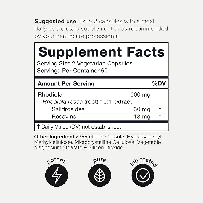 Toniiq Triple-Strength 600mg Rhodiola Rosea - 120 Capsules - 5% Salidroside Concentrated Extract - Highly Purified and Bioavailable
