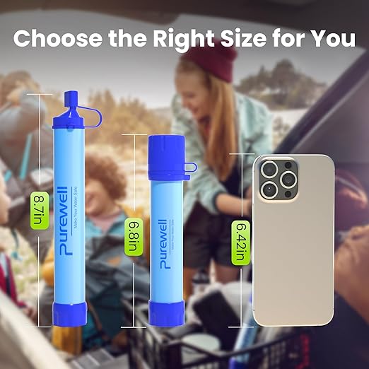 Purewell Outdoor Water Filter Personal Water Filtration Straw Emergency Survival Gear Water Purifier for Camping Hiking Climbing Backpacking(3pcs)