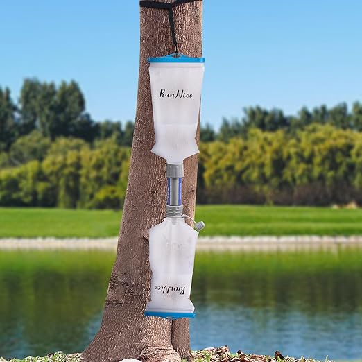 RunNico 2L/68oz Flow Water Filters Bag, Wide Mouth Water Storage Bag Compatible with 28mm Filter, Outdoor Foldable Water Filtration Reservoir for Expedition Camping Cycling Hiking Running (1 Pcs)