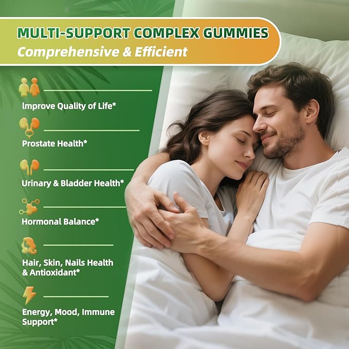 Saw Palmetto for Men & Women, 15 in 1 Saw Palmetto Extract Gummies with Pumpkin Seed Oil, Prostate Health Supplements for Men, Advanced DHT Blocker, Hair & Urinary Health Support, 2 Pack