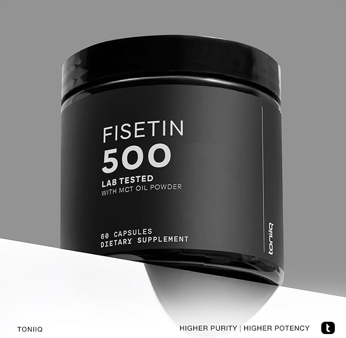 Toniiq Ultra High Purity Fisetin 500mg - 98%+ Higly Purified & Bioavailable Fisetin Supplement with MCT Oil for Absorption - Third-Party Tested Senolytic Supplements for Aging Support - 60 Capsules