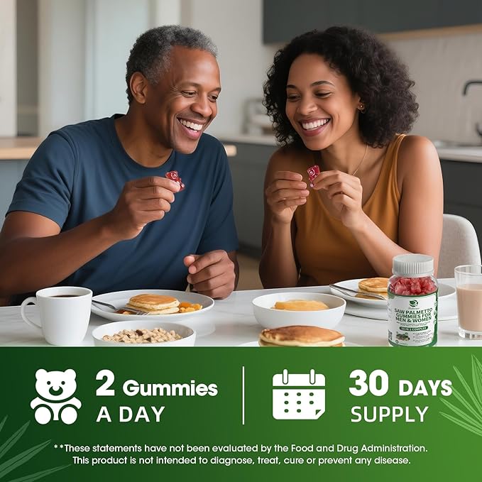 Saw Palmetto for Men & Women, 15 in 1 Saw Palmetto Extract Gummies with Pumpkin Seed Oil, Prostate Health Supplements for Men, Advanced DHT Blocker, Hair & Urinary Health Support, 2 Pack