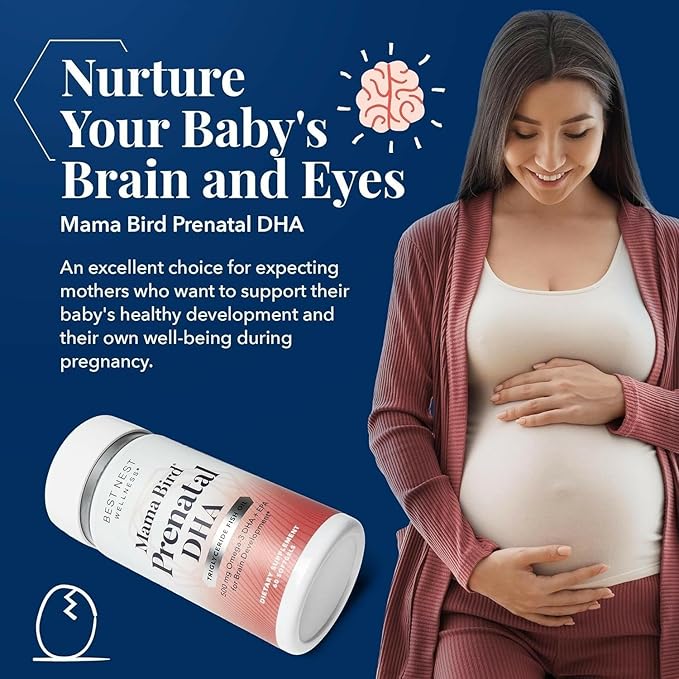 Best Nest Wellness Mama Bird Prenatal DHA - Health Supplement with Omega-3 DHA & EPA - Fish Oil Supplement for Pregnant Women - Supports Fetal Brain & Eye Development - 60 Softgels